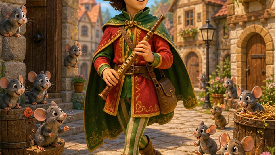 Ilustración del cuento El flautista de Hamelín