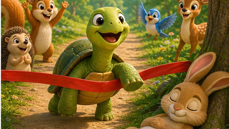 Final del cuento La liebre y la tortuga