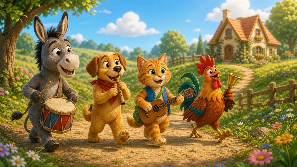 Ilustración del cuento Los músicos de Bremen