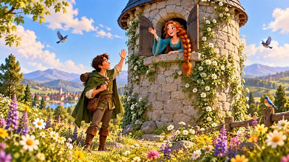 Ilustración del cuento Rapunzel