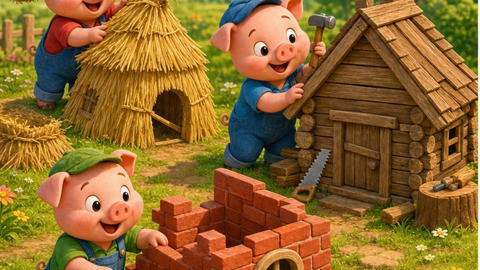 Ilustración del cuento Los tres cerditos