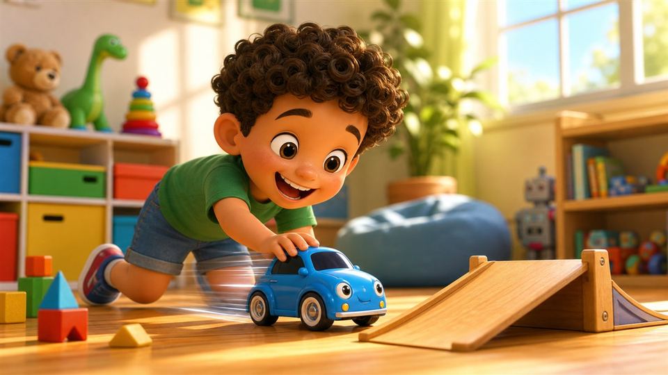 Ilustración del cuento El coche de Leo