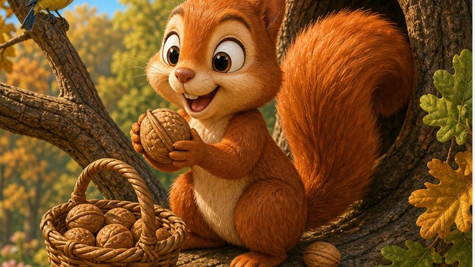 Ilustración del cuento La ardilla Nuri