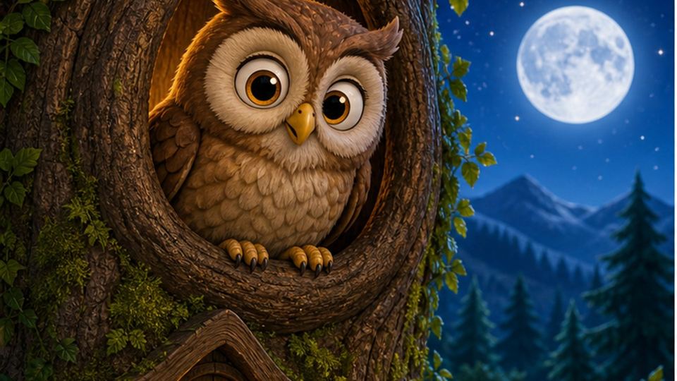 Ilustración del cuento El búho Bruno