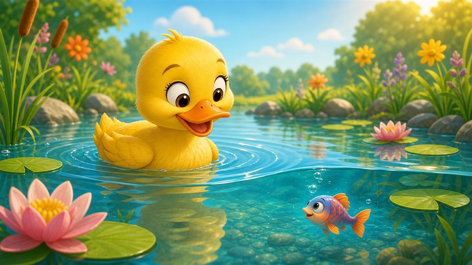 Ilustración del cuento El pato en el lago